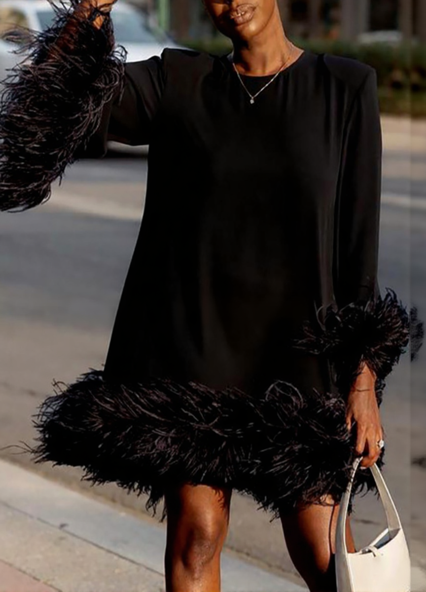 Asymmetrical Feather Mini Dress Shirt
