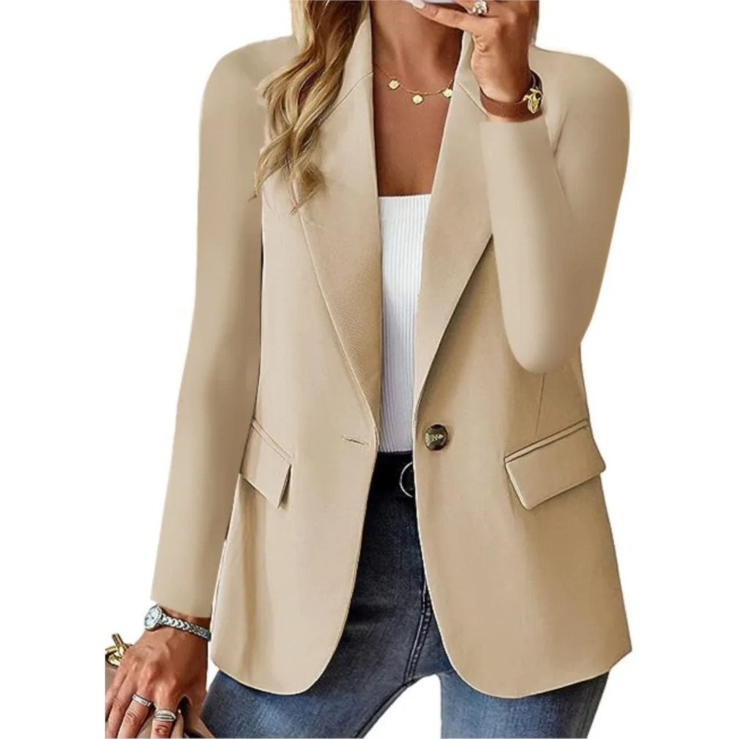 Damen-Blazer mit Knöpfen und praktischen Taschen, vielseitig einsetzbar