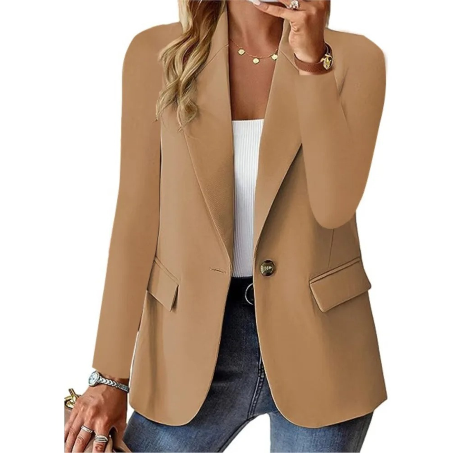 Damen-Blazer mit Knöpfen und praktischen Taschen, vielseitig einsetzbar
