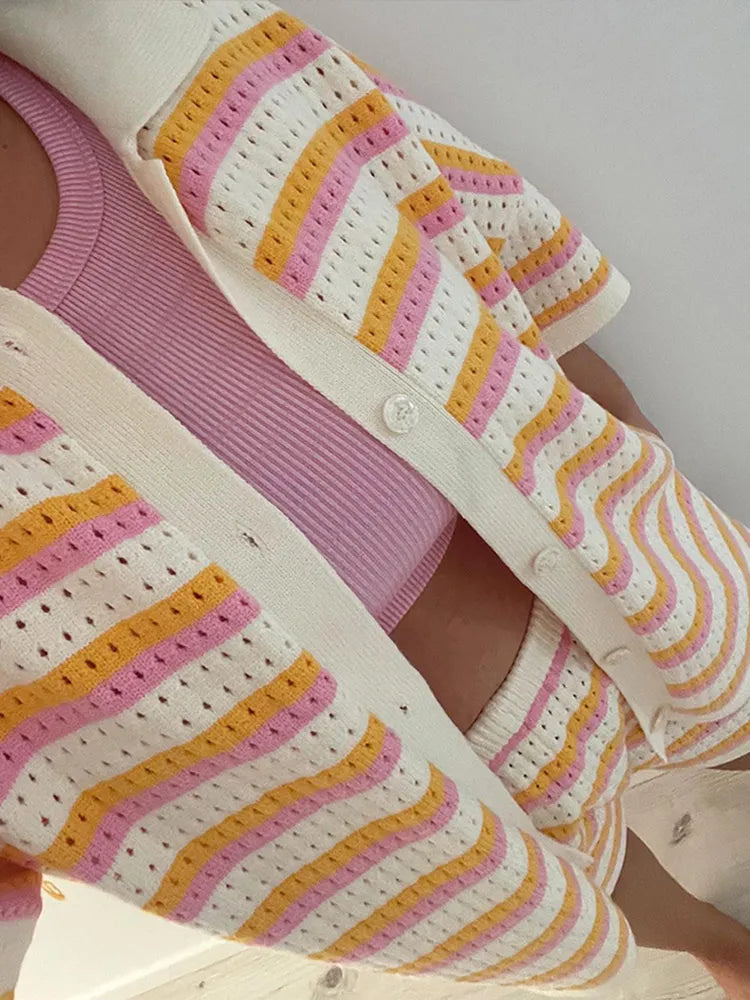 Women's Striped Contrast Two-Piece Knit Set